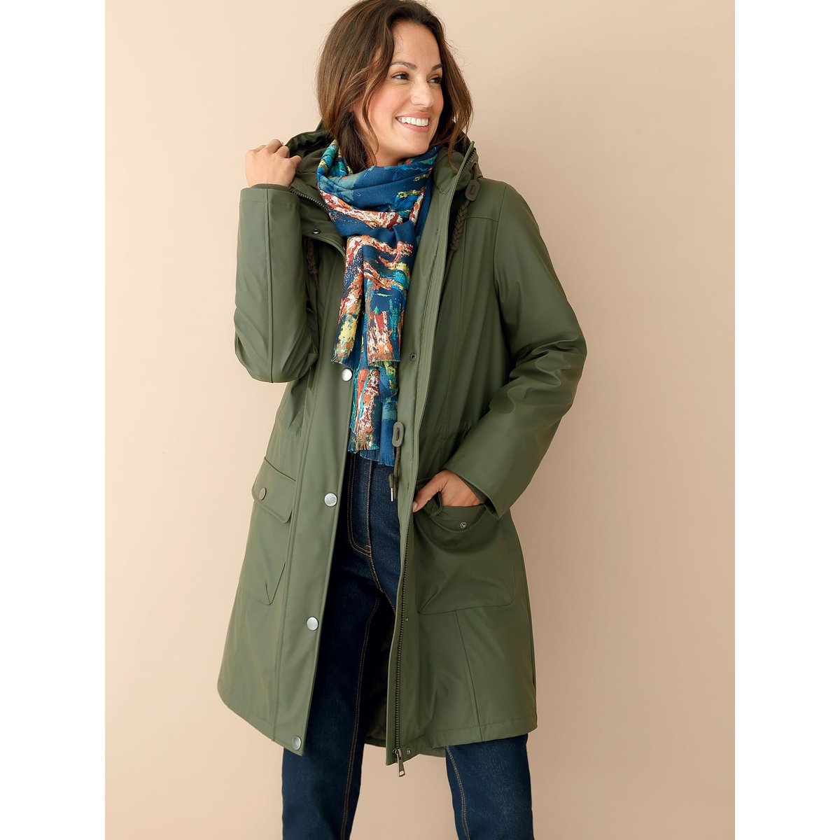 Parka mi-longue à capuche zippée kaki, DAXON