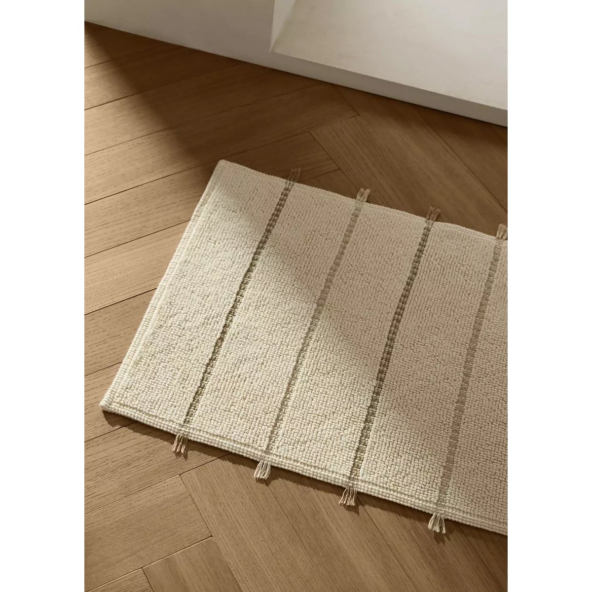 Tapis de bain rayures détail franges écru, MANGO HOME