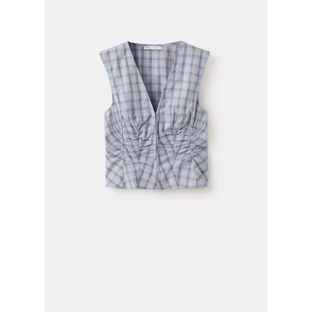 Blouse rayures détail froncé bleu, MANGO