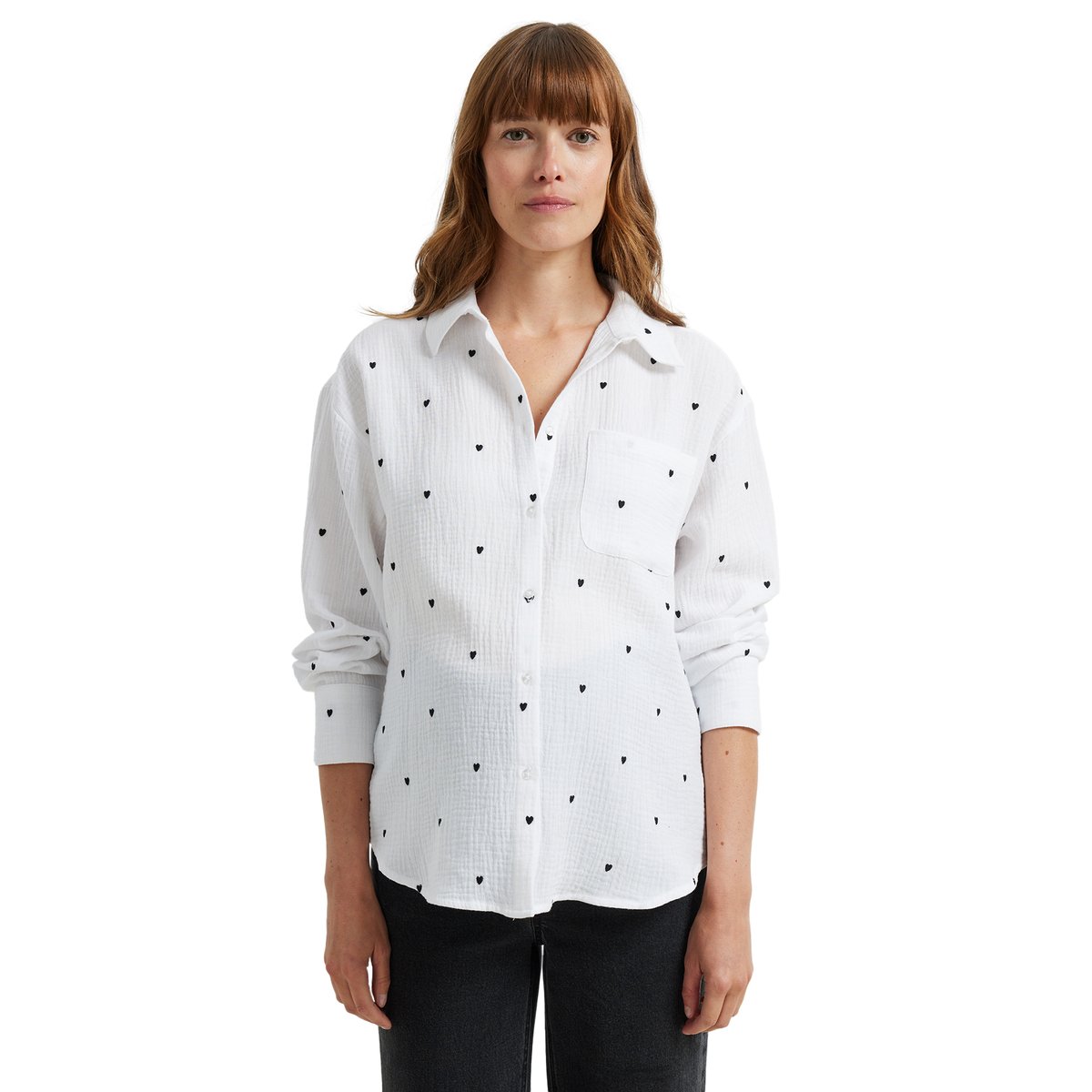 Chemise gaze de coton brodé FM grossesse et allaitement blanc, VERTBAUDET