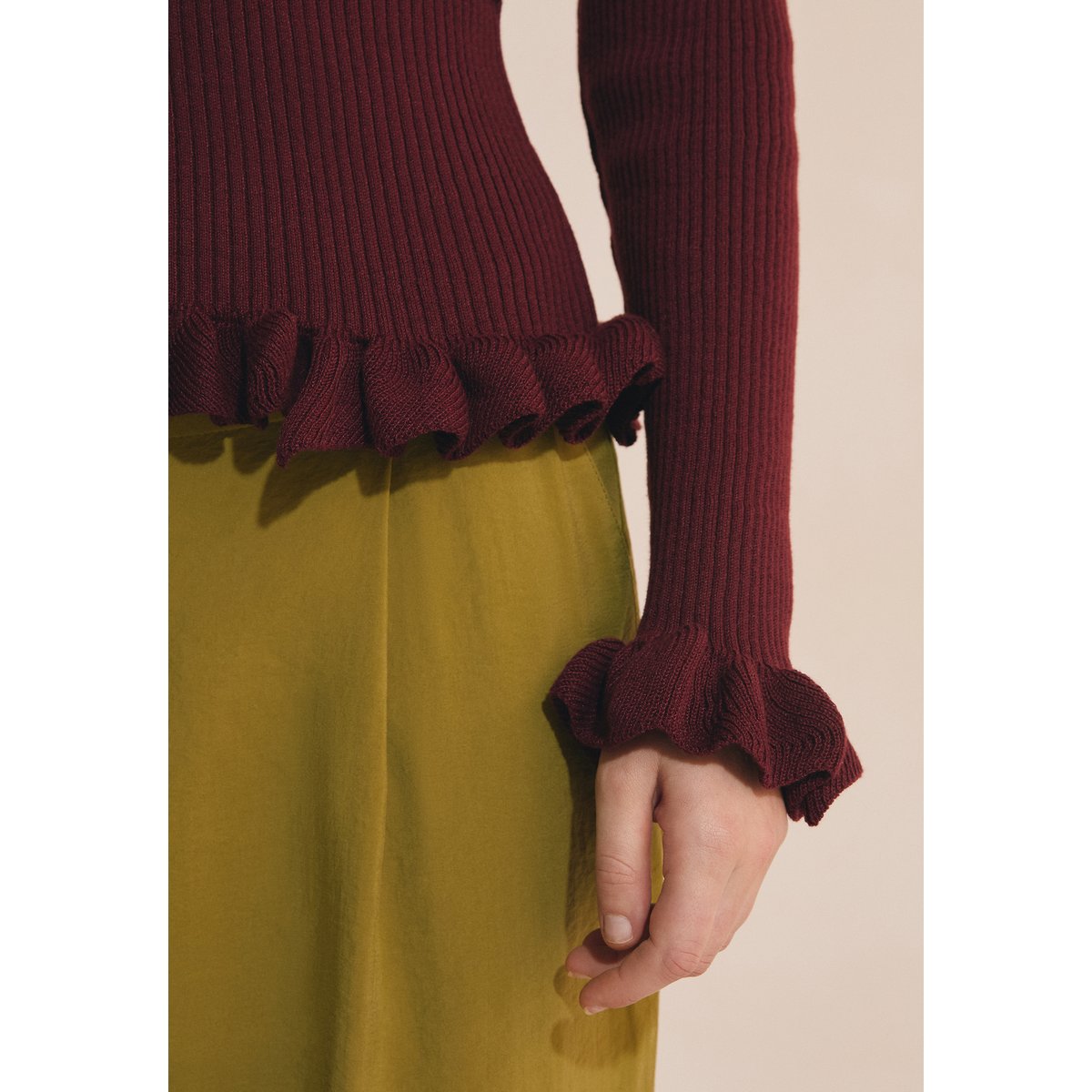 Pull col V avec détails manches A POLANA bordeaux grenat, ETAM
