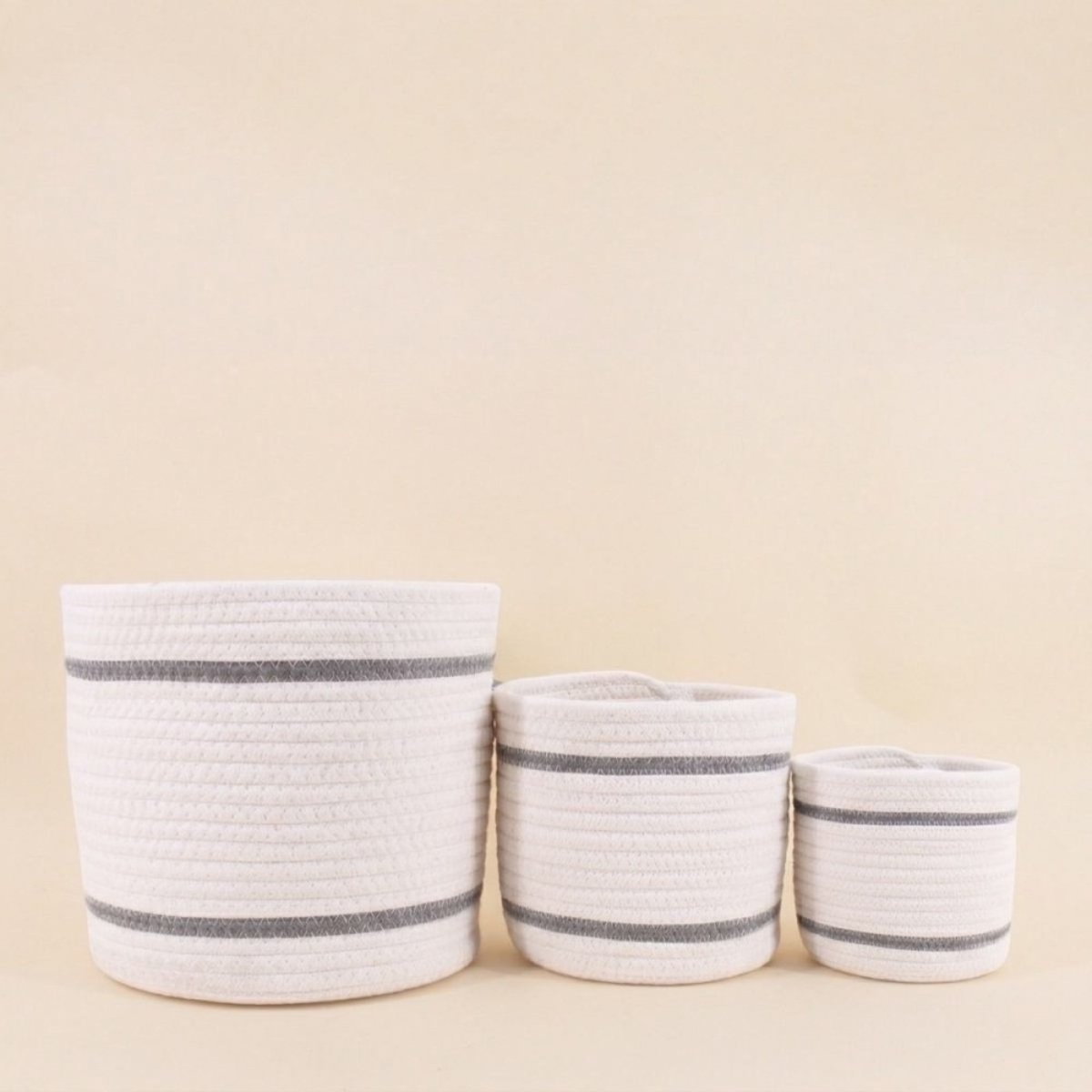 Lot de 3 paniers ronds en corde détail blanc, AZAO