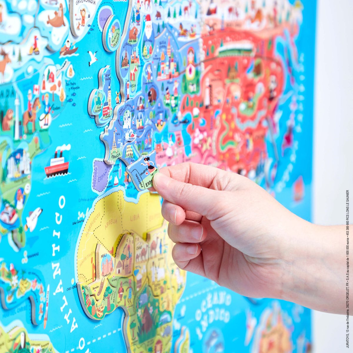 Puzzle Monde Magnétique 92 Pièces Espagnol couleur unique, JANOD