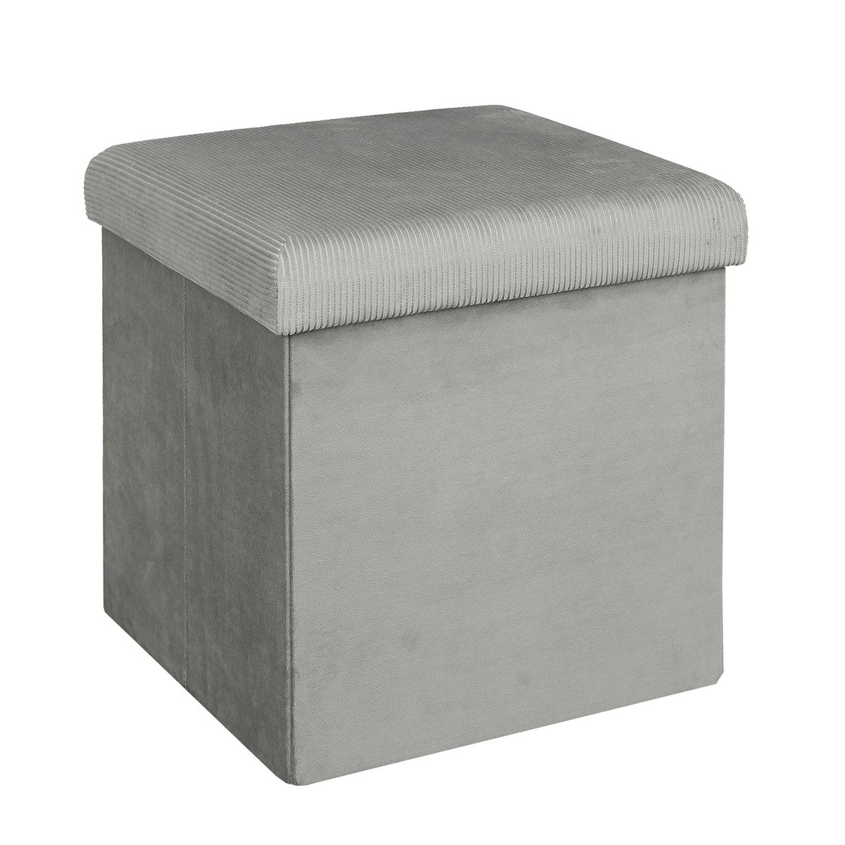 Pouf coffre de rangement pliable en velours côtelé GIULIA gris, THE HOME DECO FACTORY