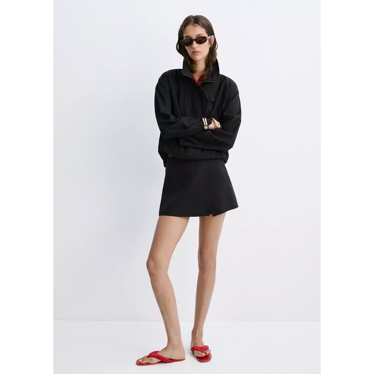 Veste bomber col cheminée noir, MANGO