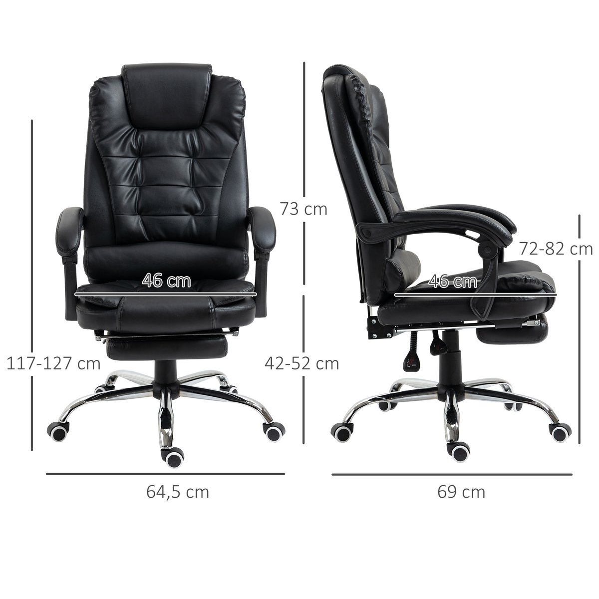Fauteuil De Bureau Manager Inclinable Avec Repose-pied Noir noir, HOMCOM