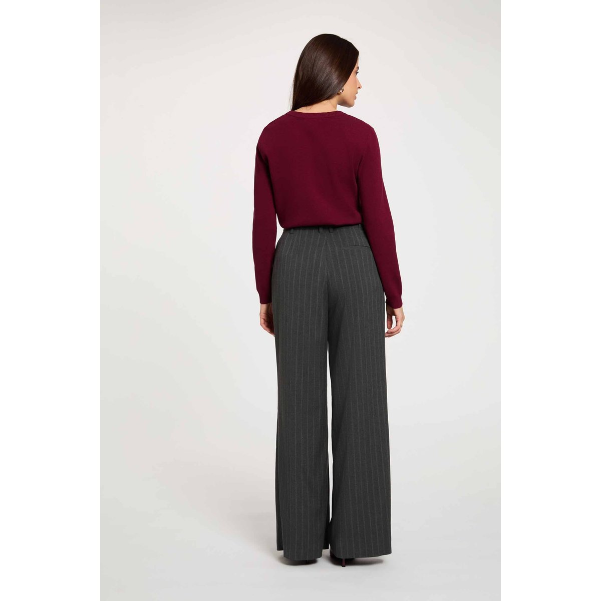 Pantalon large taille haute denim gris fonce, MORGAN