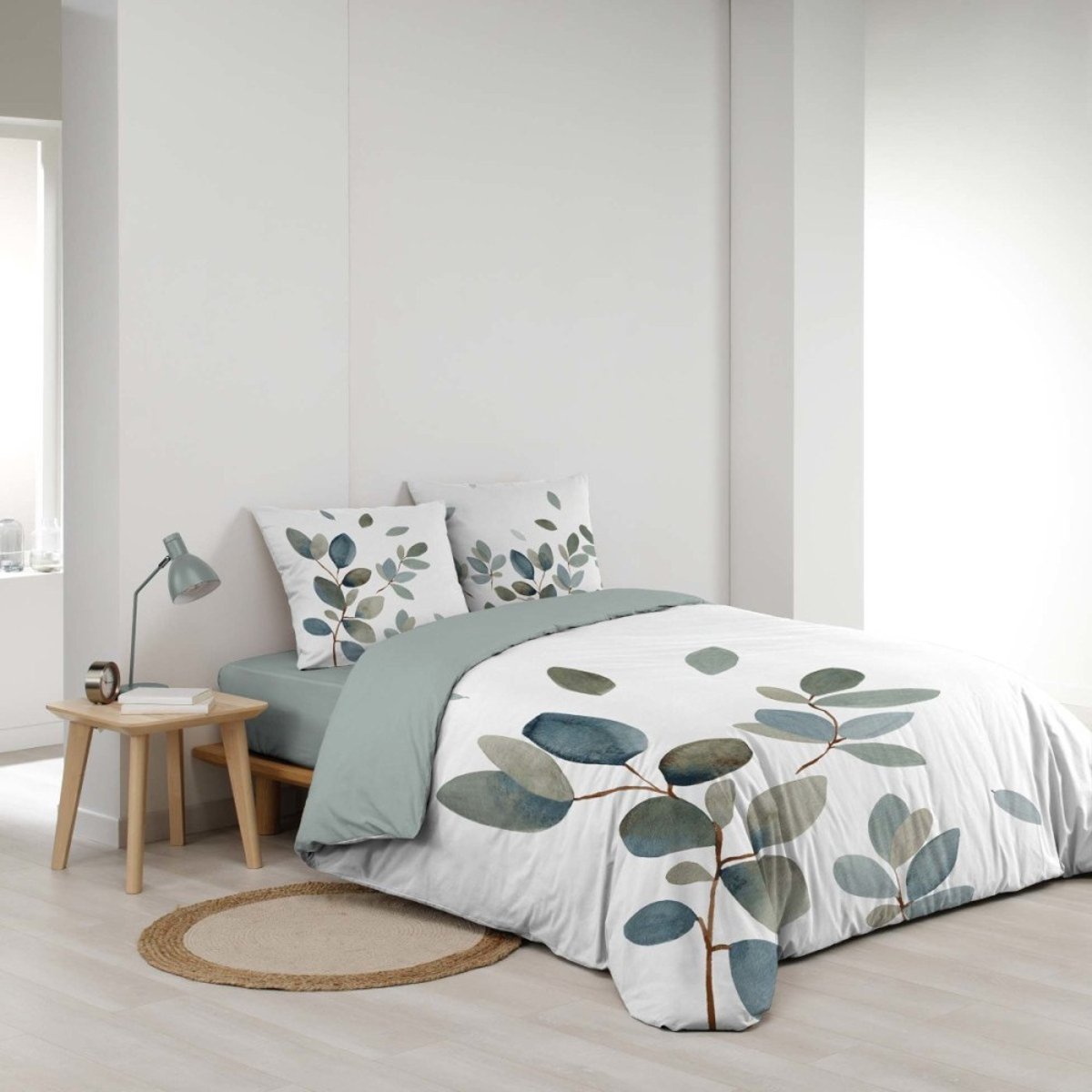 Housse de couette 2 personnes 100% coton + 2 taies d’oreiller vert, DECORATIE