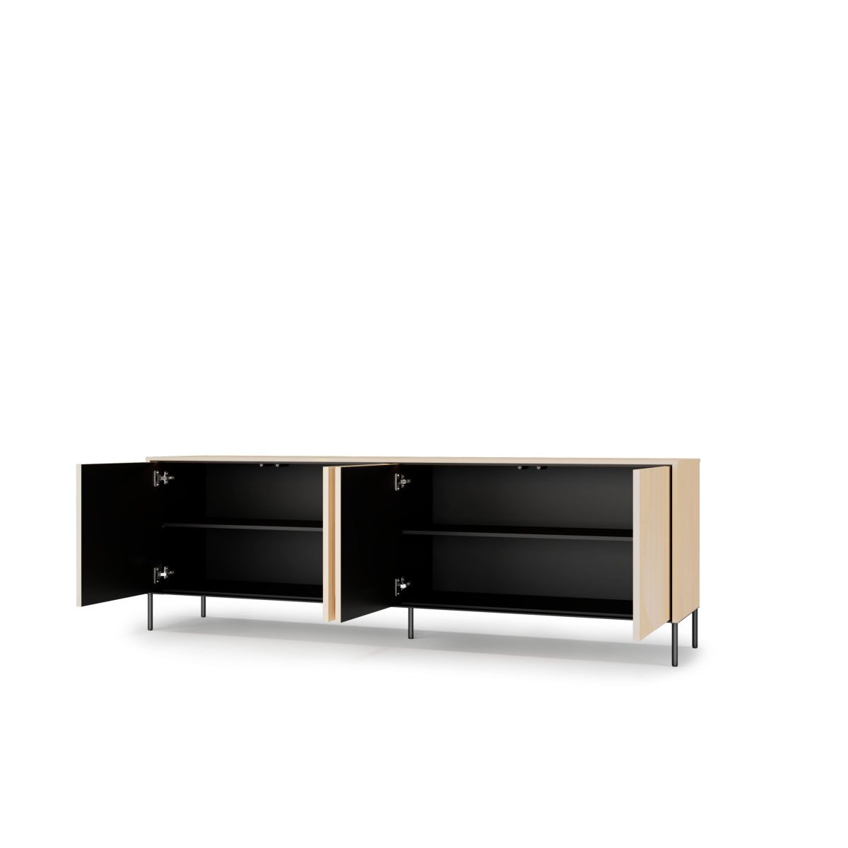 Buffet bas en panneaux de particules et MDF 4 portes 193 cm, FLORE noir et chêne, BOBOCHIC