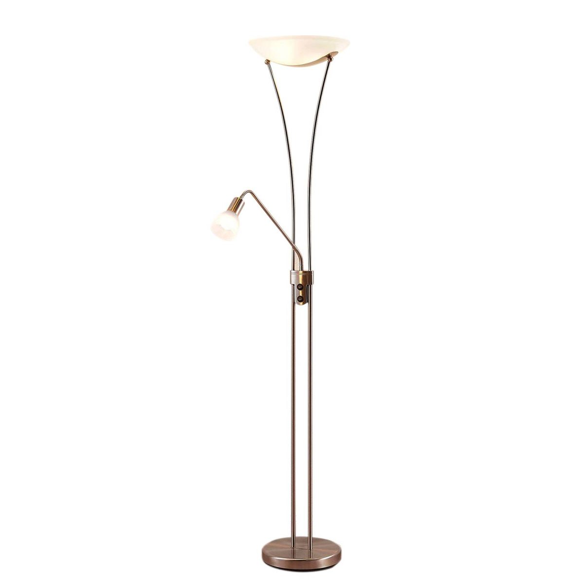 Lampadaire en métal moderne, Felicia nickel satiné, blanc albâtre, LINDBY