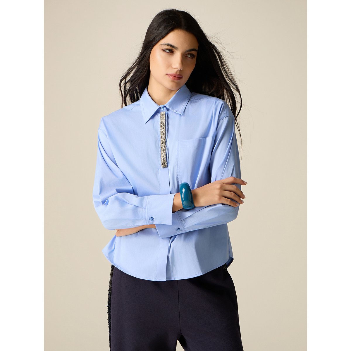 Chemise avec broderie bijou blanc, OLTRE