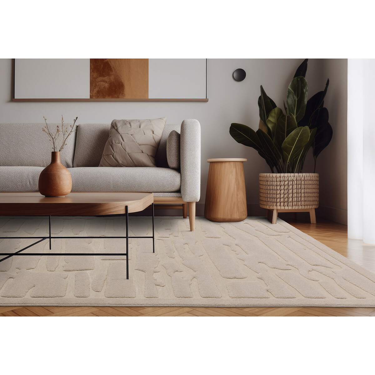 Scandi 3D Carved Abstract Rug ivory, ÉDITÉ