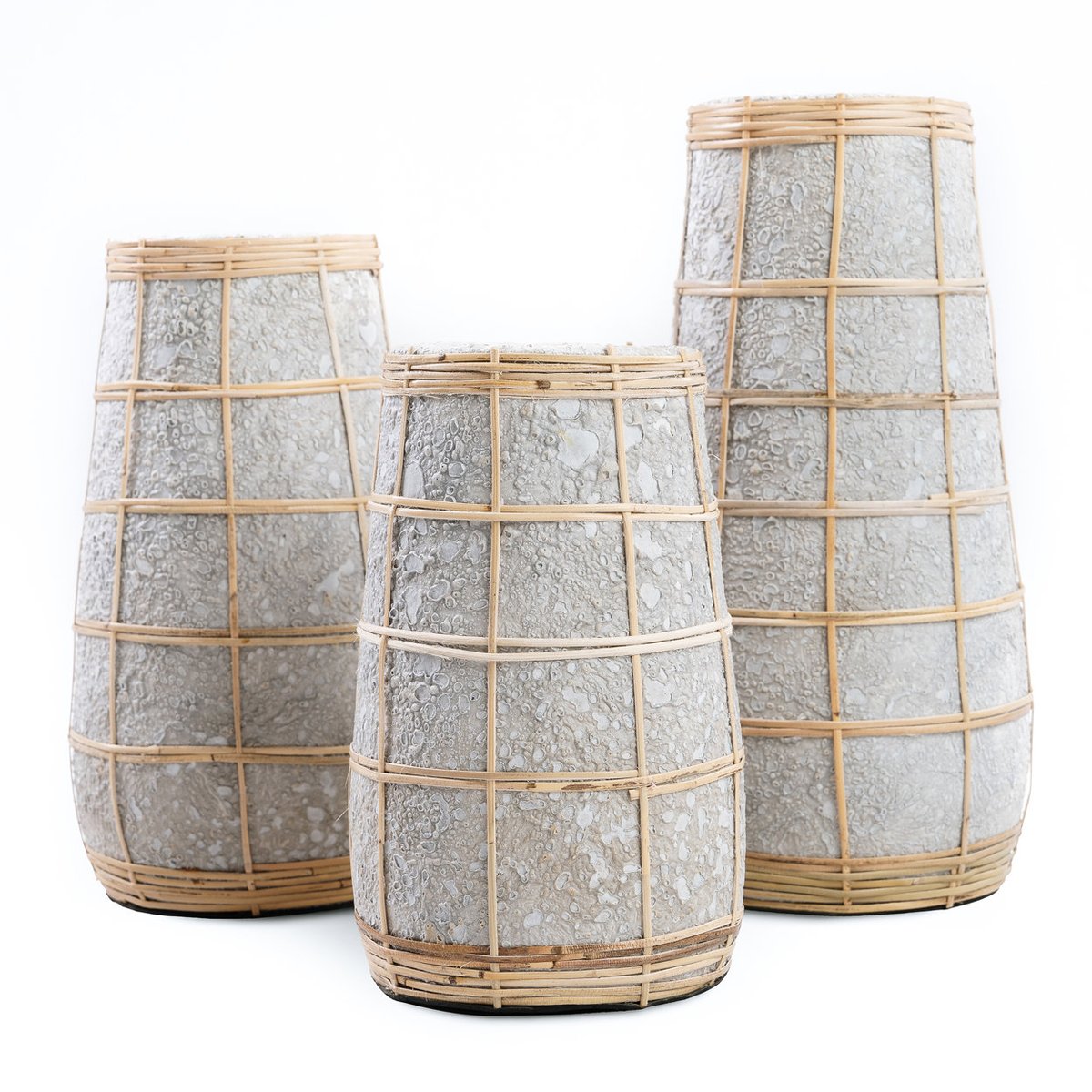 Vase en terre cuite et rotin CUTIE béton naturel, BAZAR BIZAR