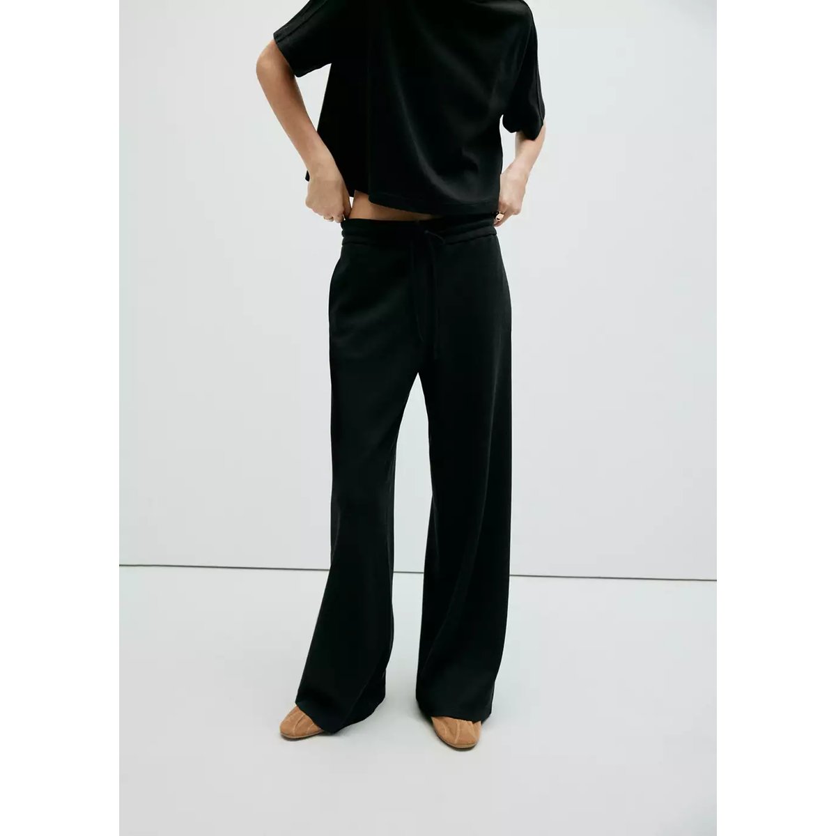 Pantalon droit maille fine noir, MANGO