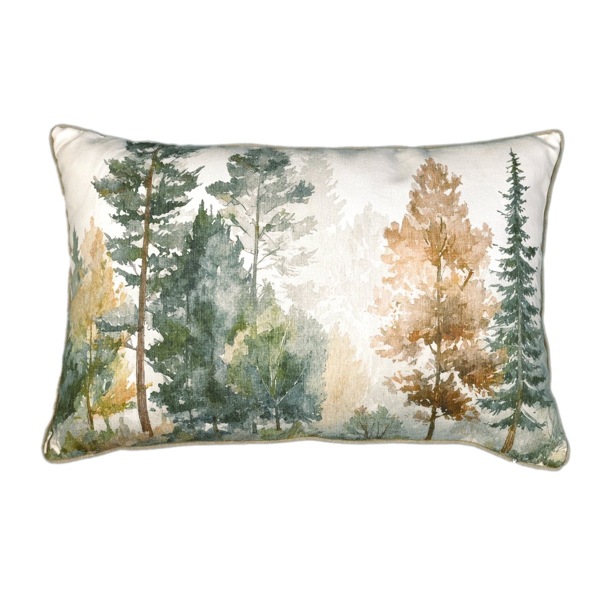 Coussin déhoussable motif aquarelle forêt - QABANE vert, HOME MAISON
