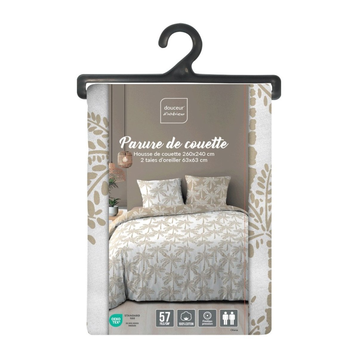 Housse de couette 260x240 + 2 taies OLIANA 100% coton 57 fils blanc, DECORATIE