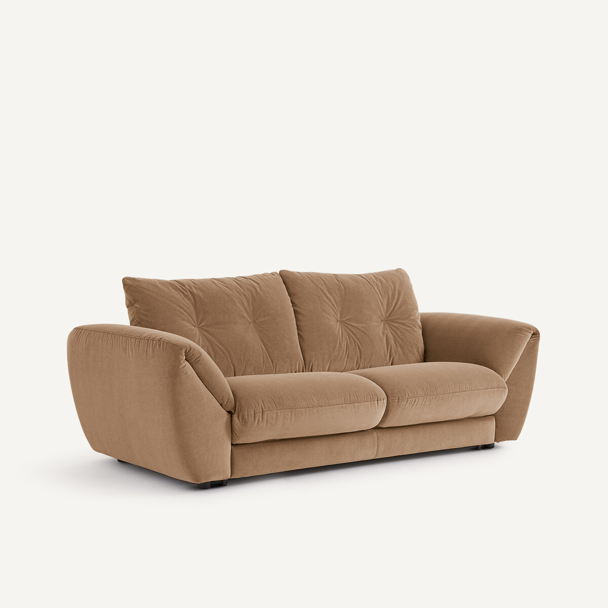 Canapé 3 places convertible en velours stonewashed, EDGAR ficelle, AM.PM