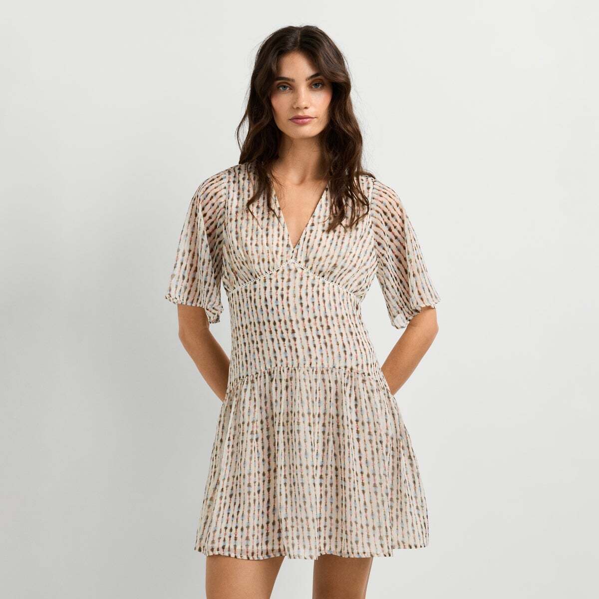 Robe Courte À Imprimé Ikat rose poudre rose, PEPE JEANS