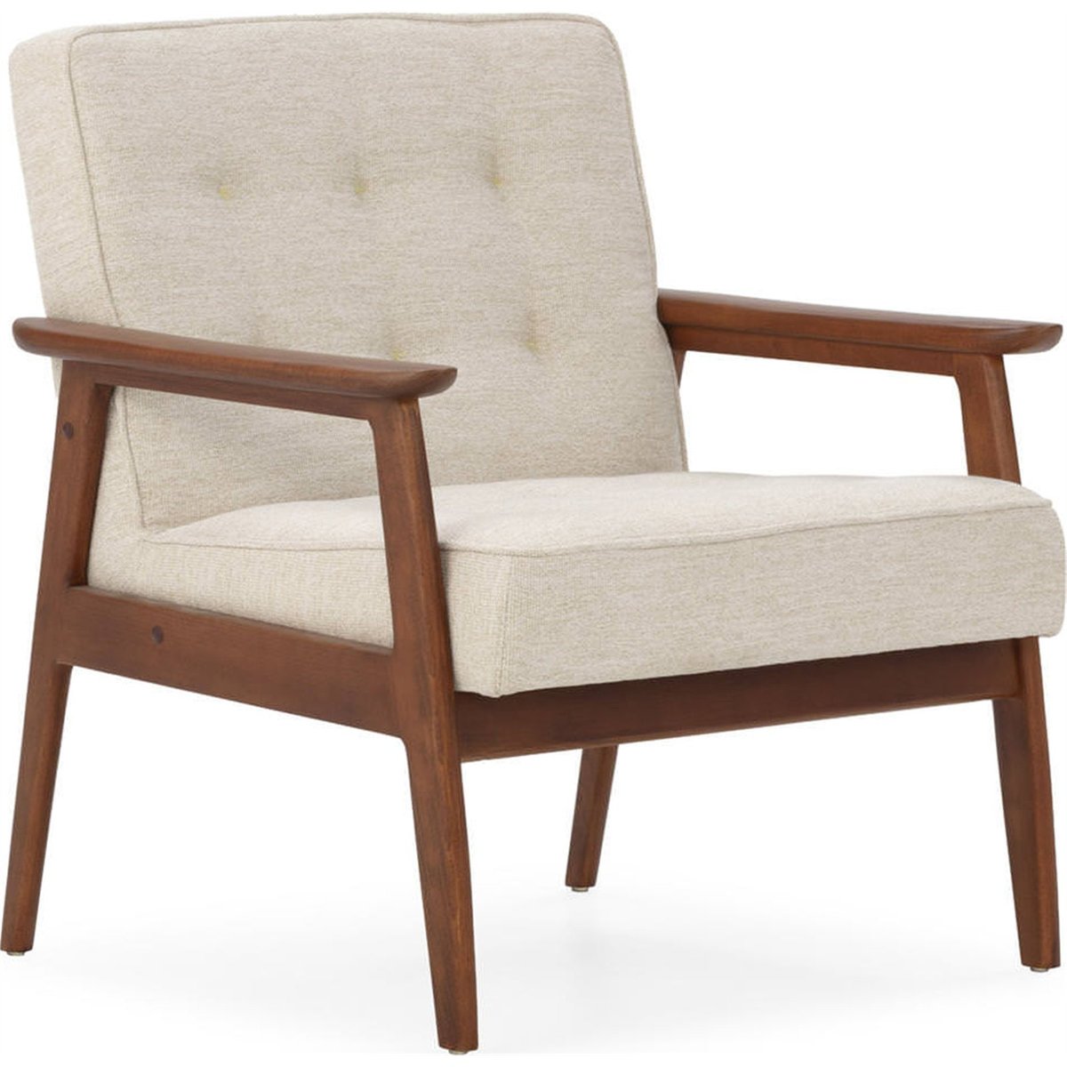 Fauteuil rétro en bois de hêtre et tissu noyer et beige, RECOLLECTION