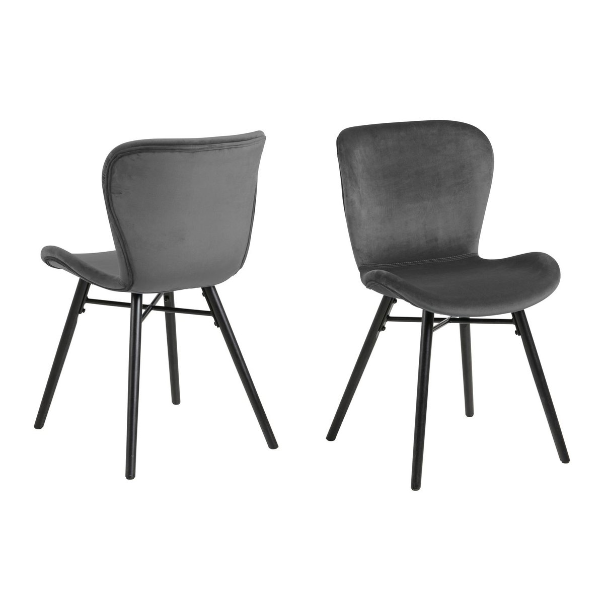 Lot de 2 chaises en velours et bois design moderne LUCIE gris, TOILINUX