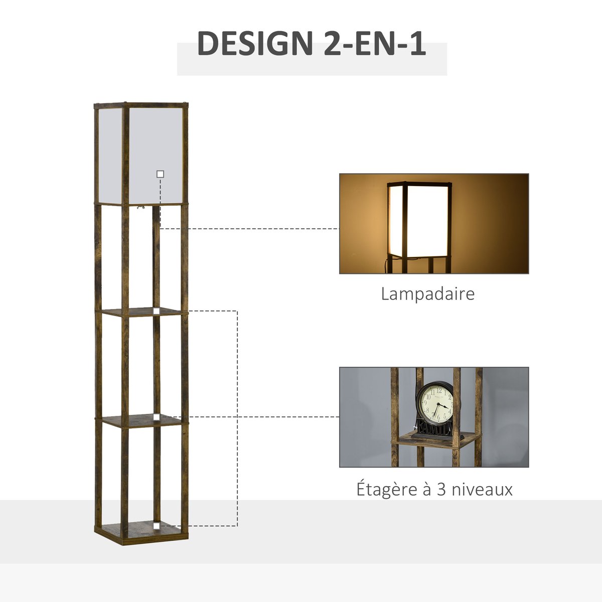 Lampadaire Bois Chêne marron, HOMCOM