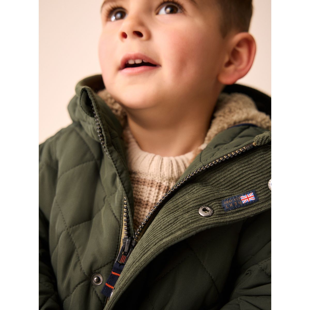 Manteau matelassé à doublure peau de mouton vert, NEXT