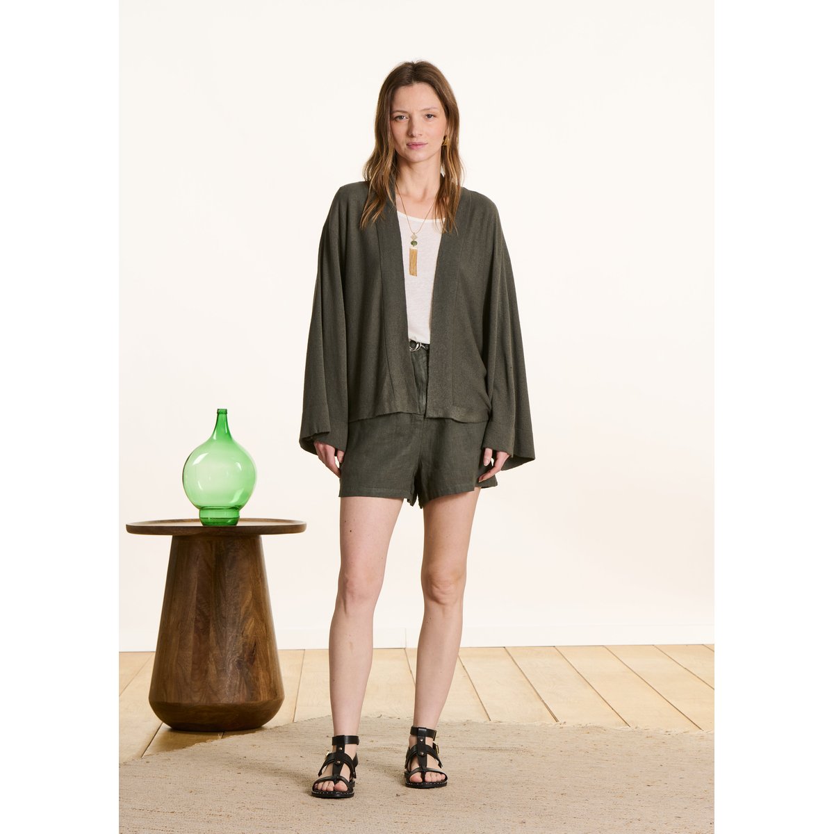 Gilet ouvert ample maille souple cypres, LA FEE MARABOUTEE