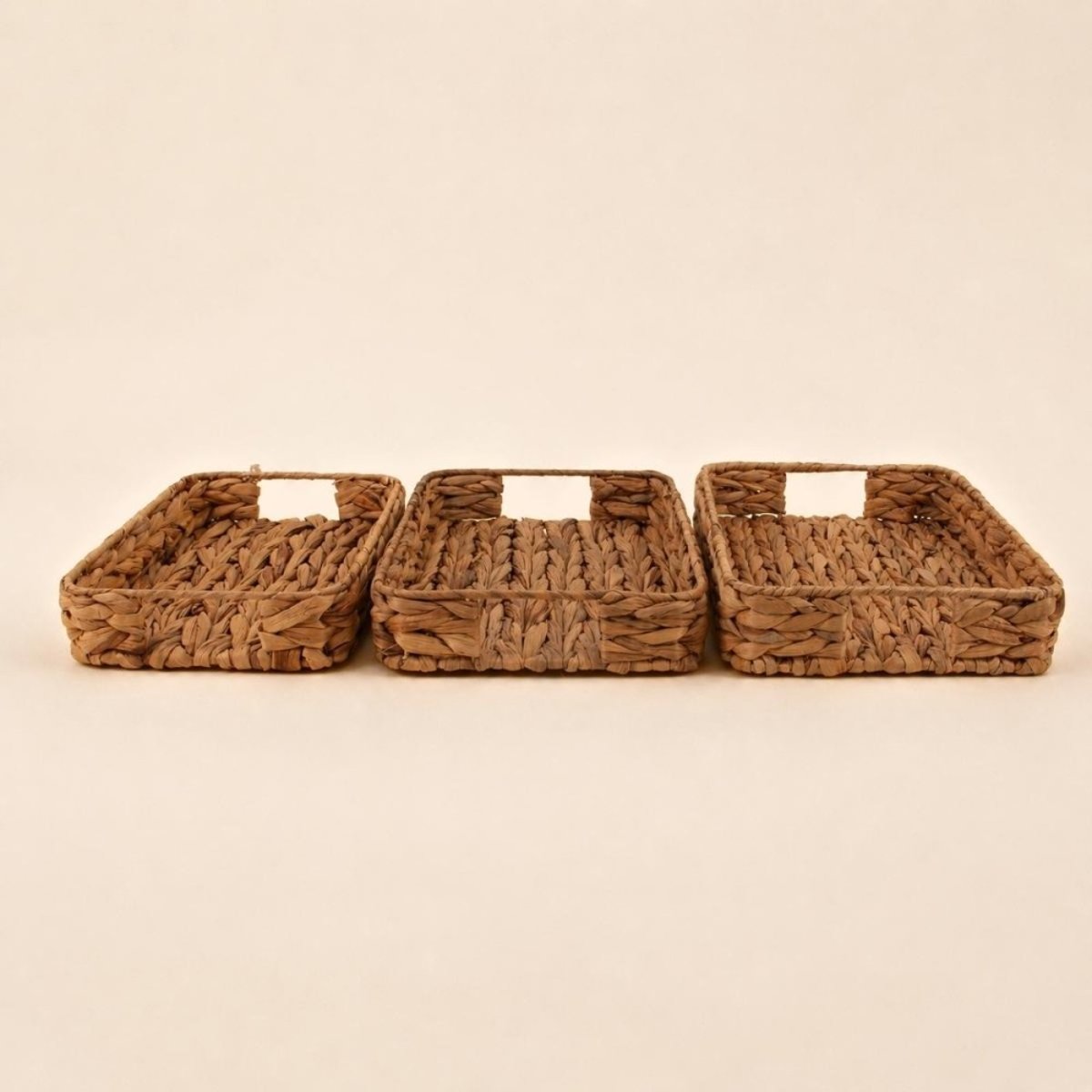 Lot de 3 plateaux rectangulaires en jacinthe d'eau naturel, ORNAMI