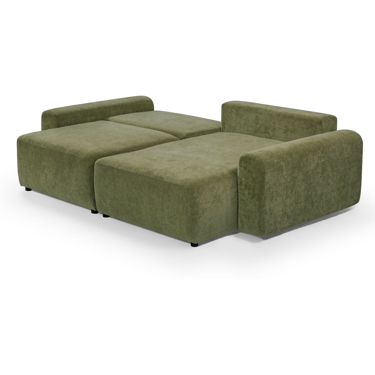 Canapé d'angle convertible réversible 4 places avec coffre de rangement en tissu chenille - MONCEAU vert olive, HOMIFAB