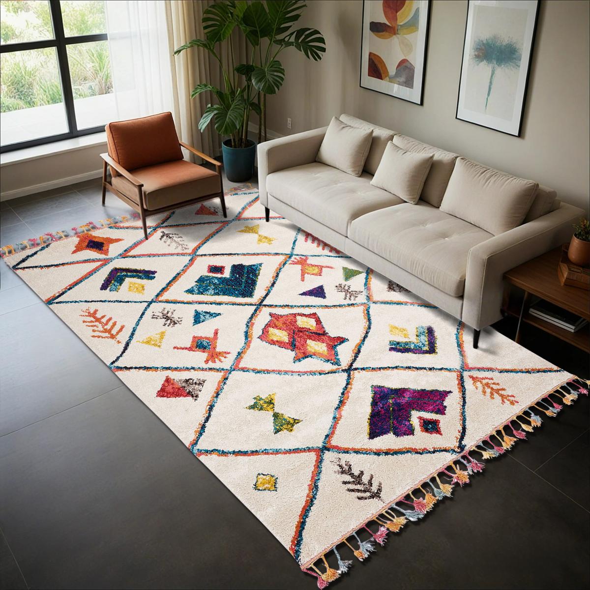 Tapis carré motif berbère LYN5 OURIKA C blanc, UN AMOUR DE TAPIS