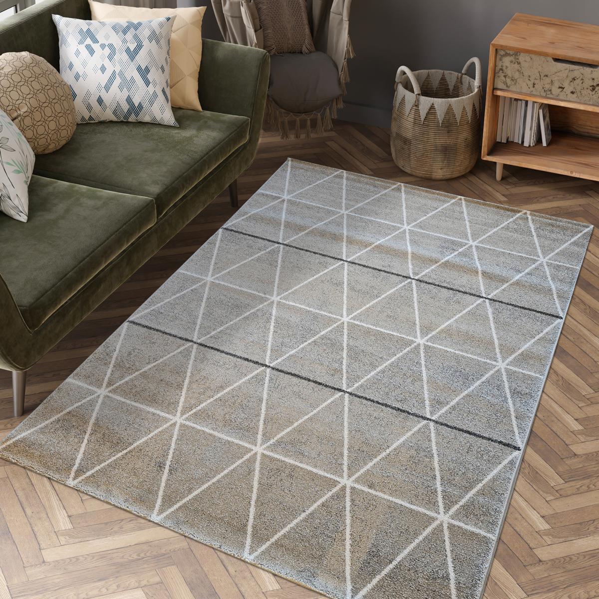 Tapis salon et chambre tissé motif scandinave LEYSAN gris, noir, blanc, UN AMOUR DE TAPIS