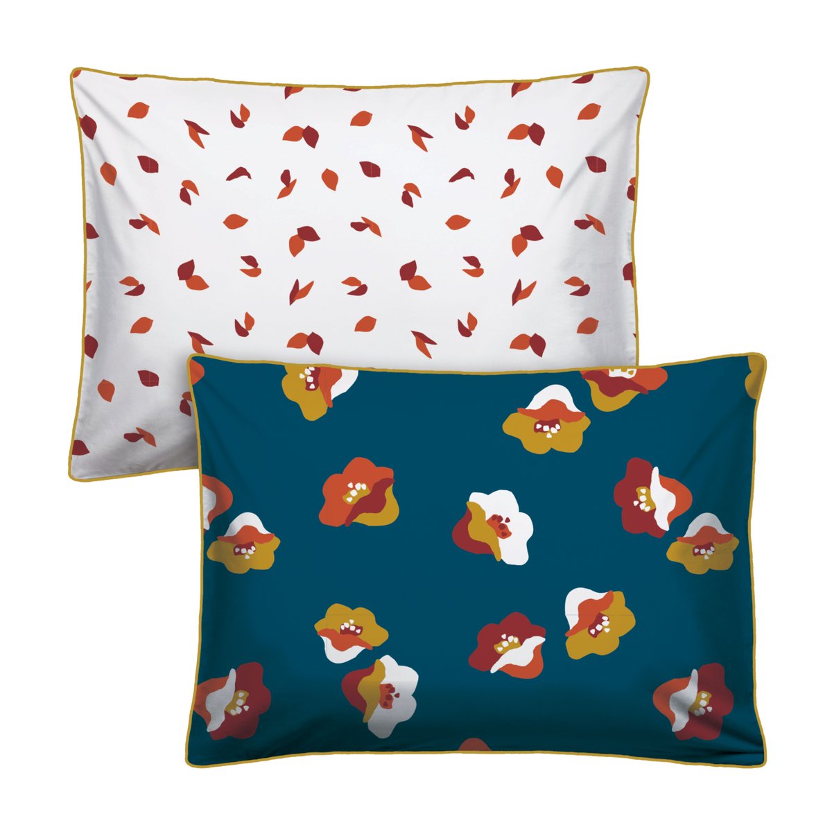 Set de 2 taies d'oreiller imprimées en percale de coton BIO, NARCISSE bleu paon, MATT ET ROSE