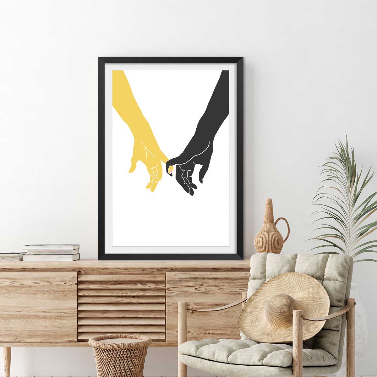 Affiche Yellow swear affiche + cadre en bois - noir, HEXOA