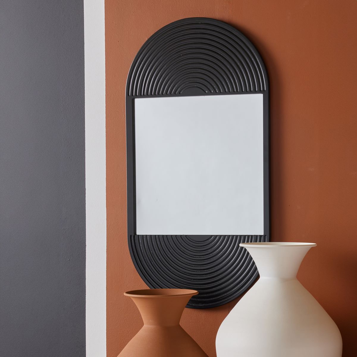 Miroir mural ovale en bois MOKA noir, FACTORY