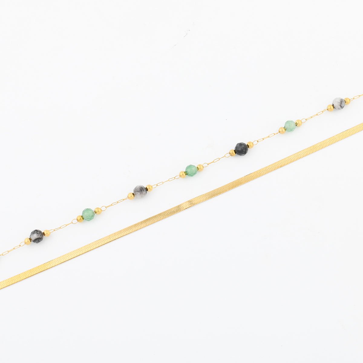 Set x2 bracelets chaîne fine en acier inoxydable et pierre d'Aventurine vert, BALABOOSTE