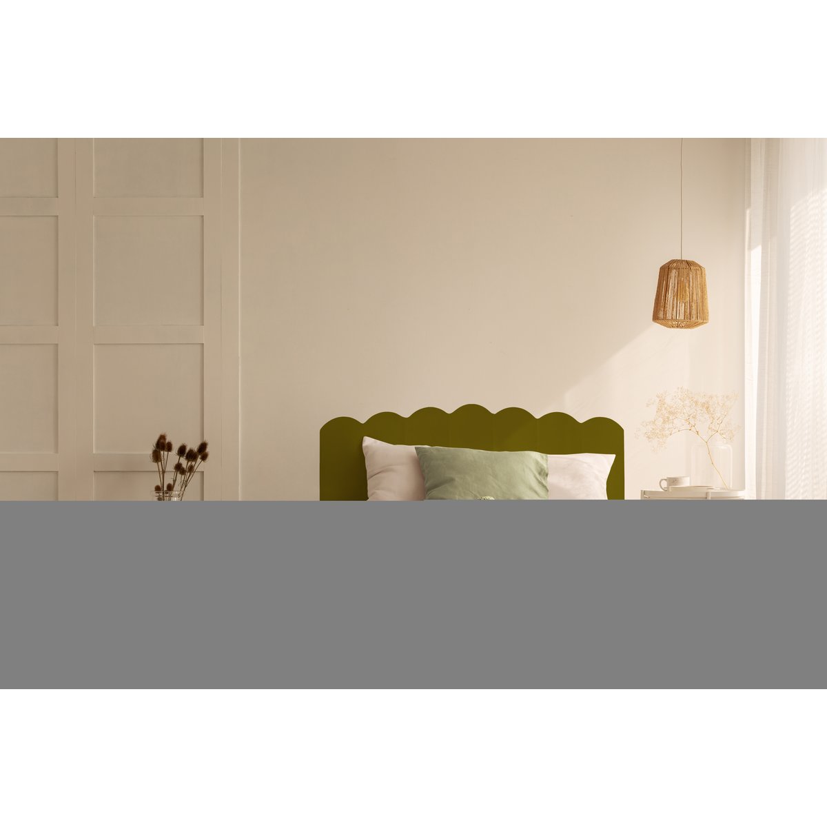 Tête de lit en velours forme coquillage SHELL vert sauge, REALLY NICE THINGS