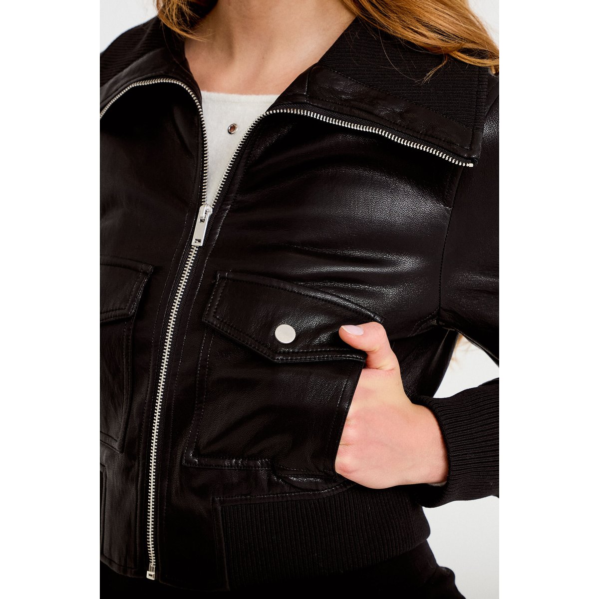 Bomber ajusté cropped similicuir noir, CACHE CACHE