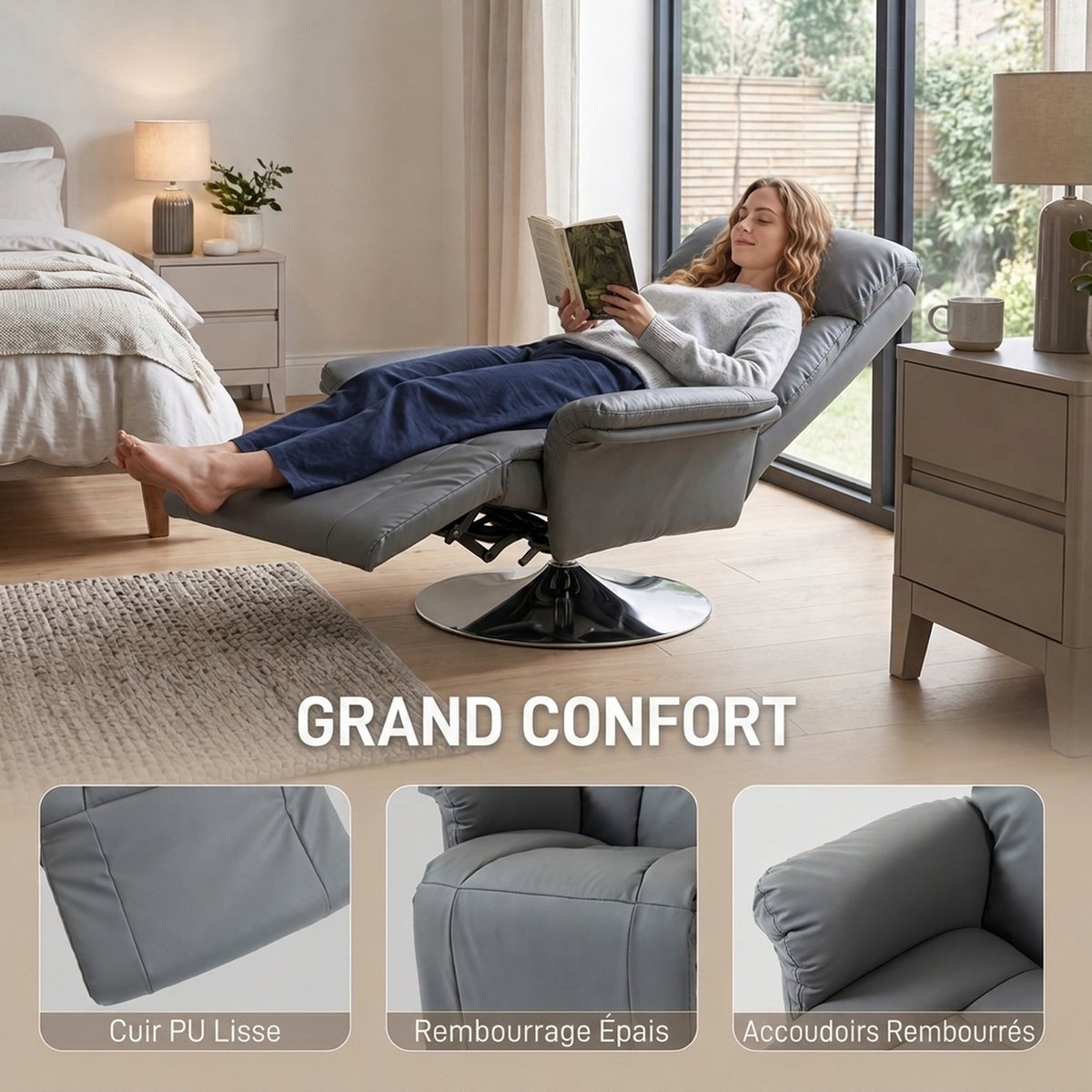 Fauteuil inclinable Polyuréthane Gris gris, HOMCOM
