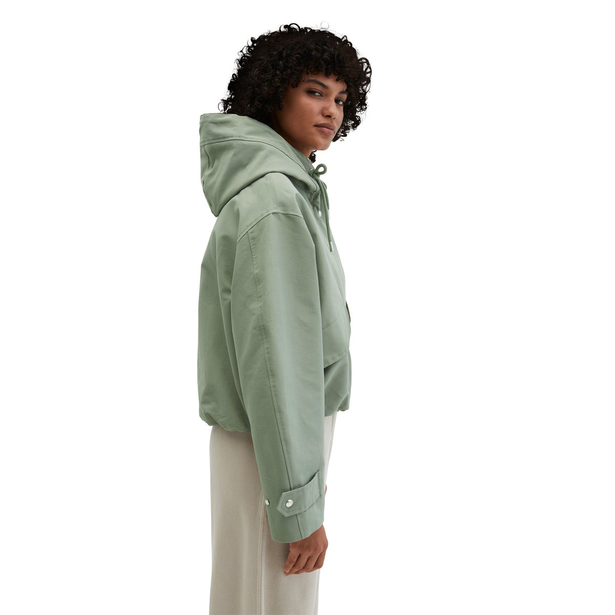 Veste en toile avec capuche relaxed en mélange de coton et de nylon vert clair, MARC O'POLO