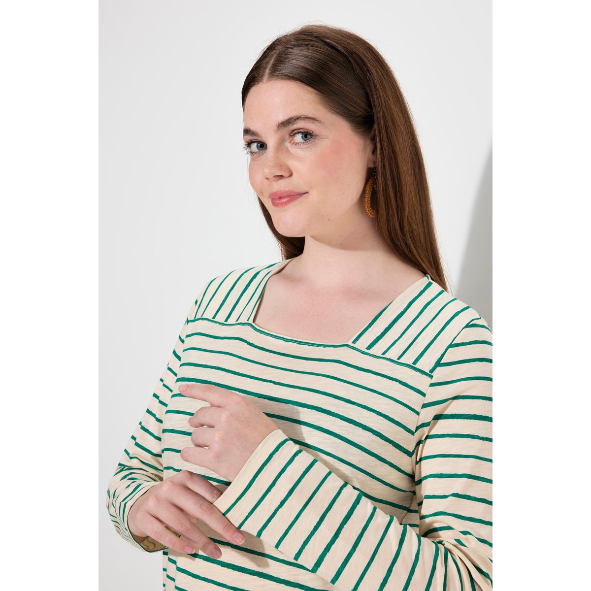 T-shirt rayé en coton bio vert émeraude, ULLA POPKEN