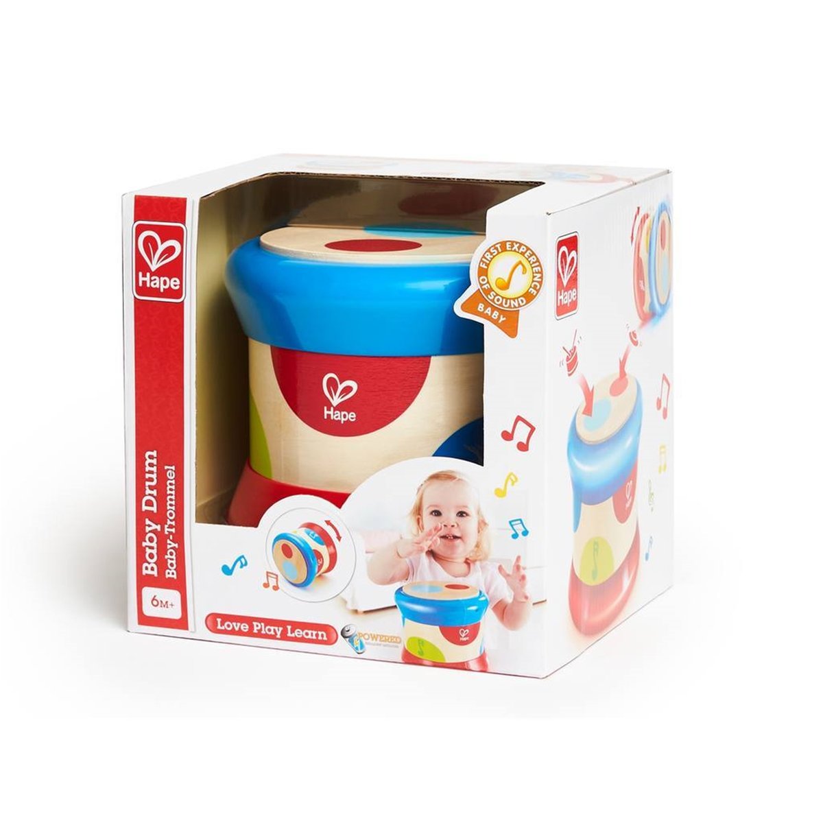 Tambour Bébé en Bois Qui Roule multicolore, HAPE
