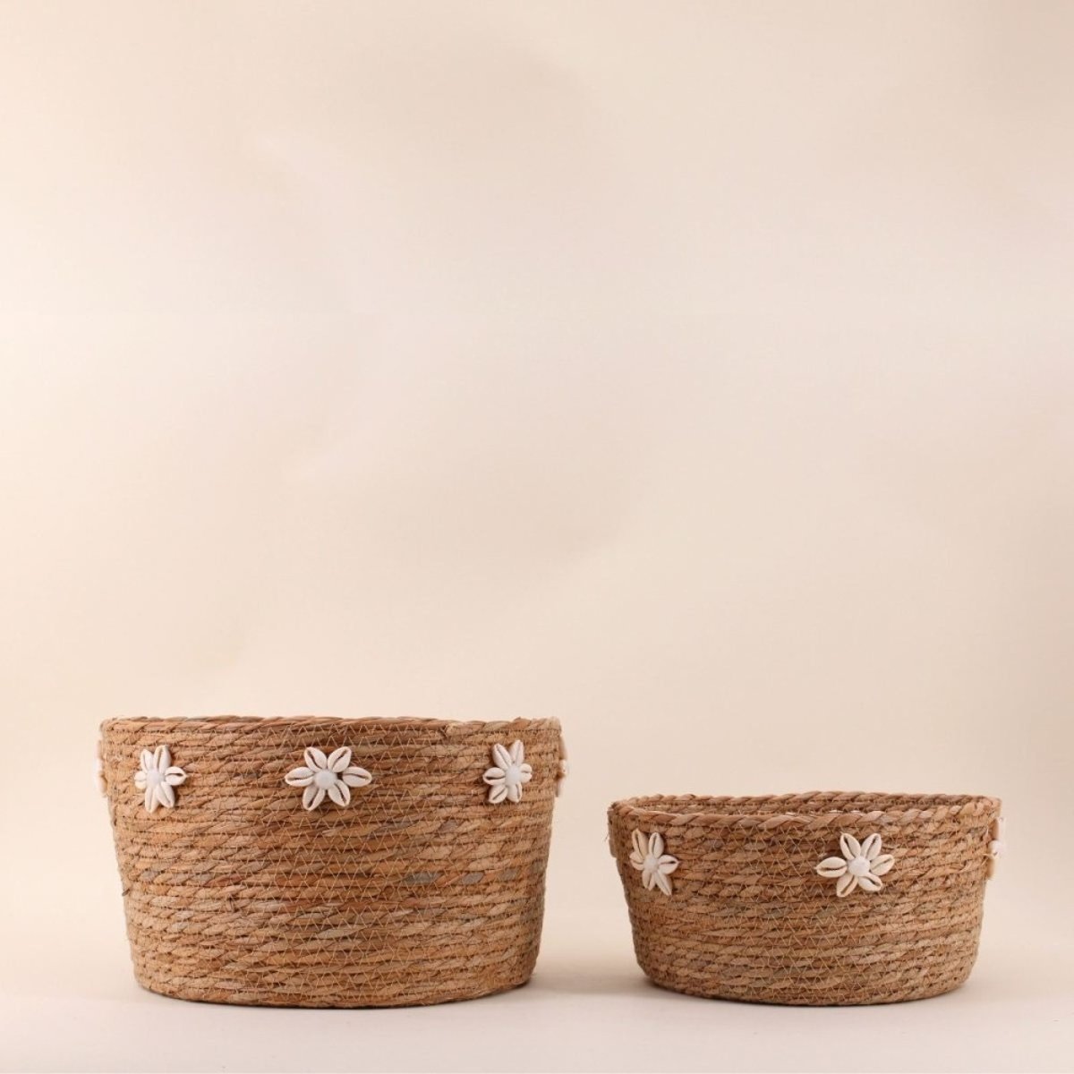 Panier en fibres naturelles détails coquillages 32cm naturel, AZAO