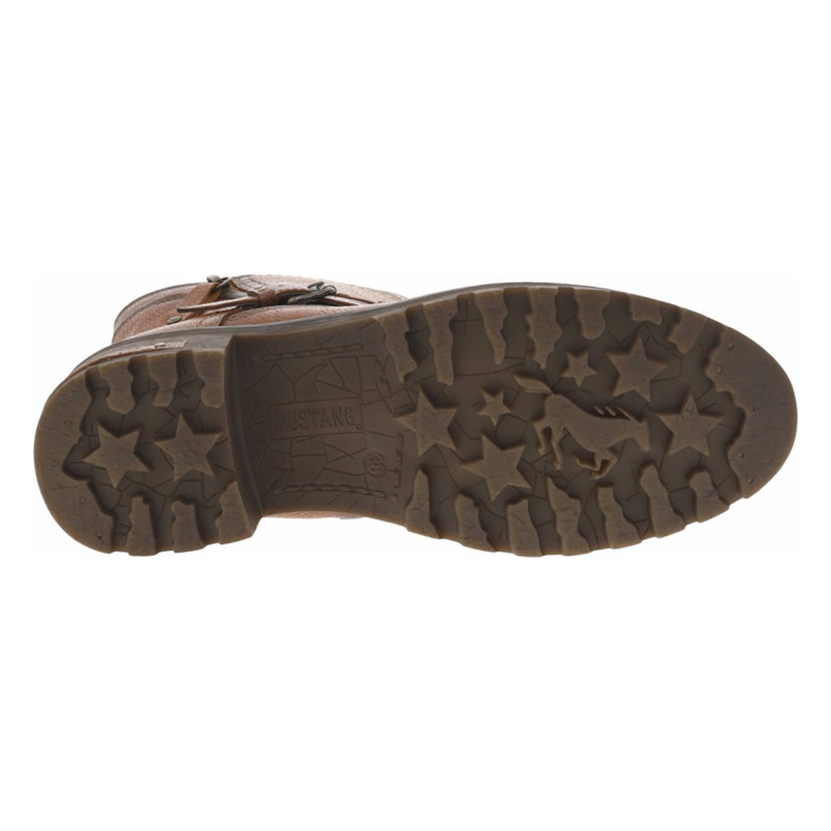 Boots noires à talon décroché moyen avec un zip et une semelle crantée cognac, MUSTANG