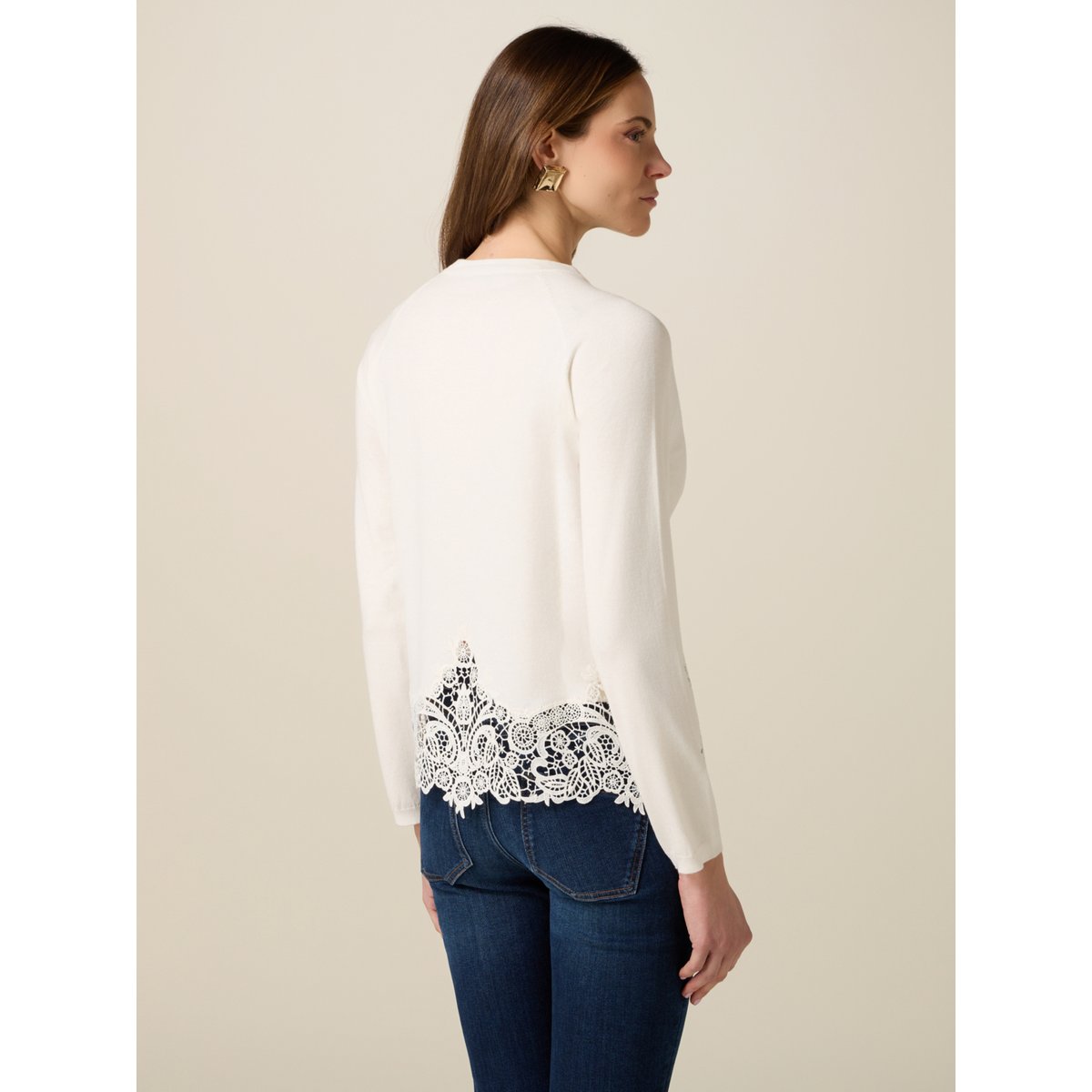 Pull avec insert en dentelle blanc, OLTRE