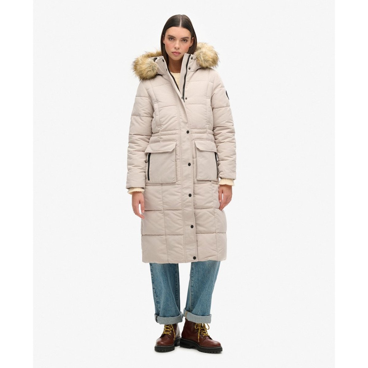 Manteau Everest Longline Puffer coupe ajustée gris château, SUPERDRY