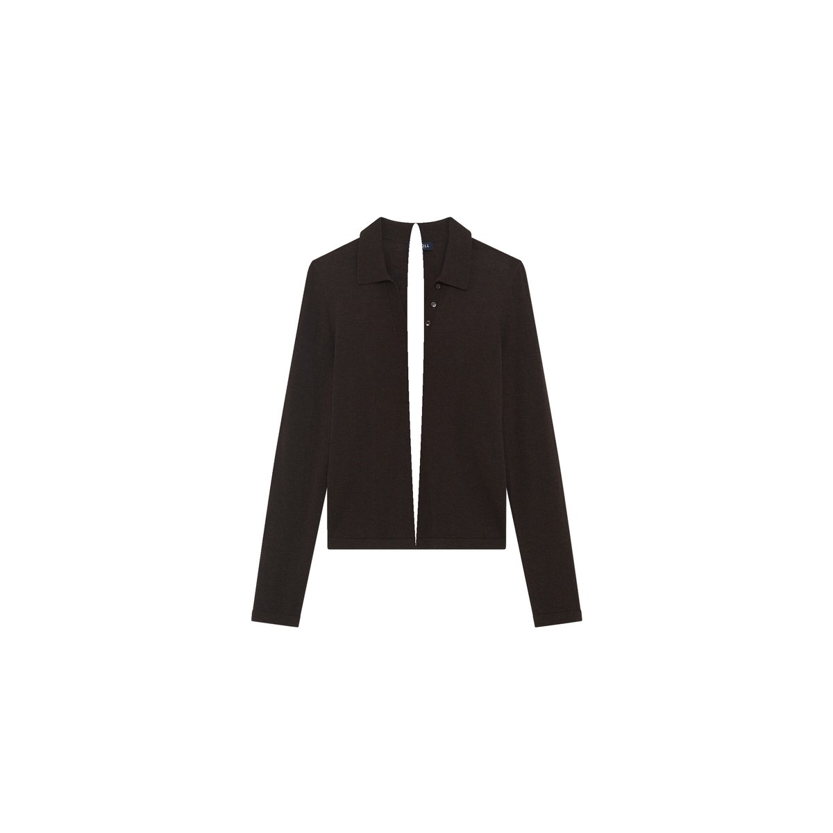 Pull droit court col chemise MPOPPY marron foncé, CAROLL