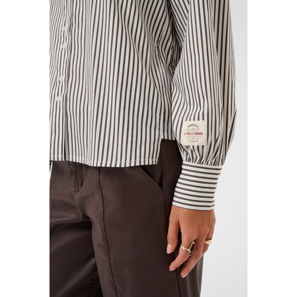 Chemise à manches longues marron java stripe, CREAM