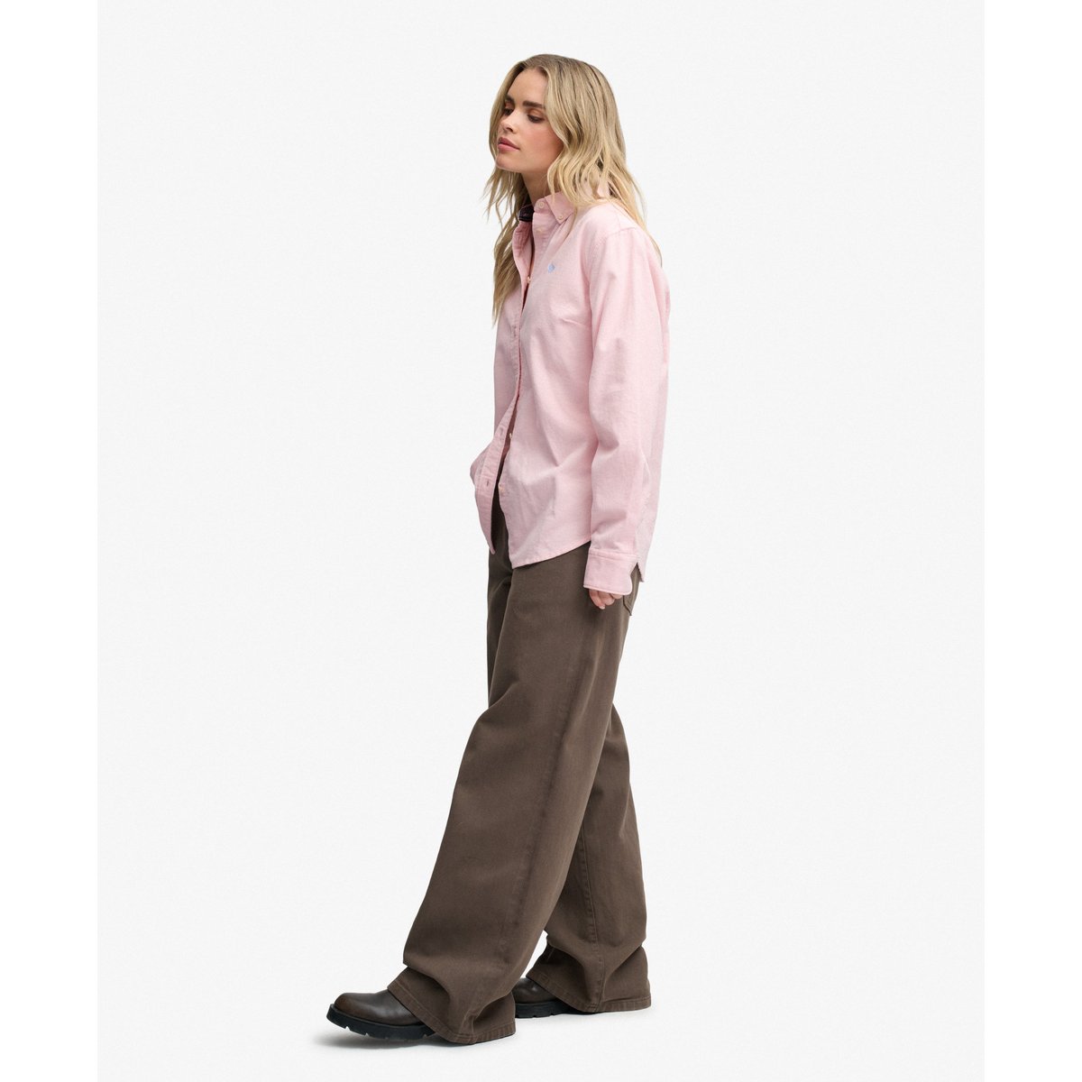 Chemise à manches longues en velours côtelé rose craie, SUPERDRY