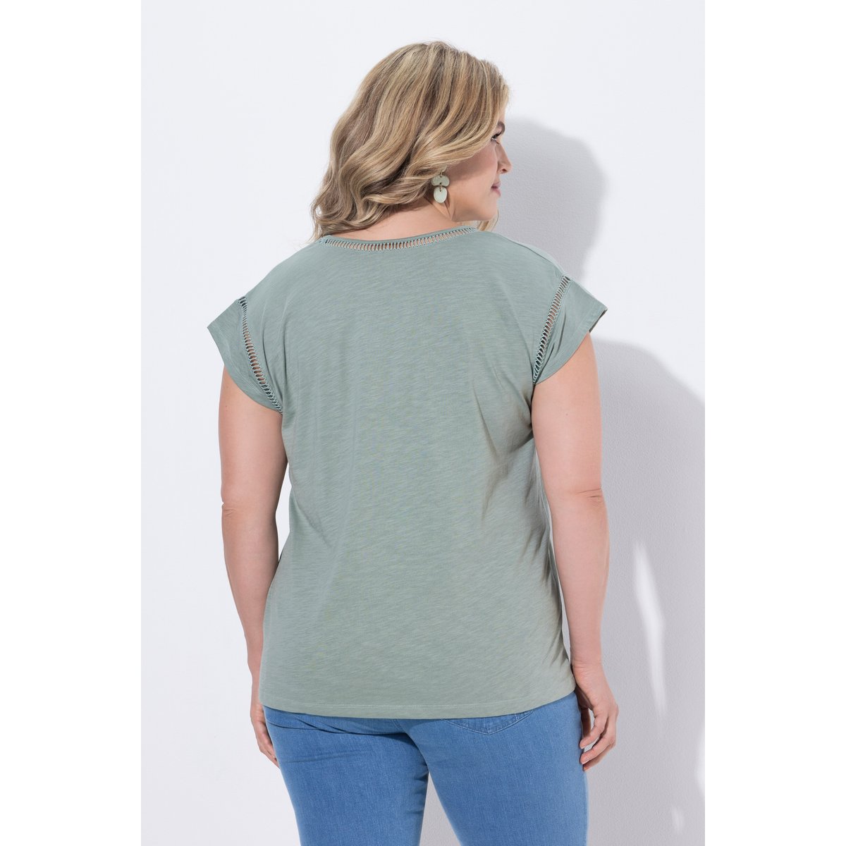 T-shirt V, Oversized, coton bio menthe verte, ULLA POPKEN