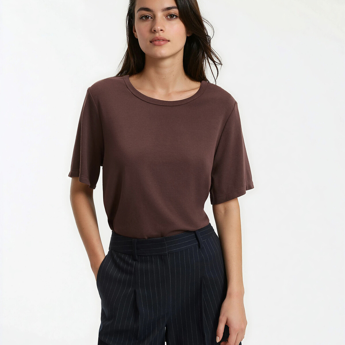 Short Sleeve Crew Neck T-Shirt brown, LA REDOUTE COLLECTIONS